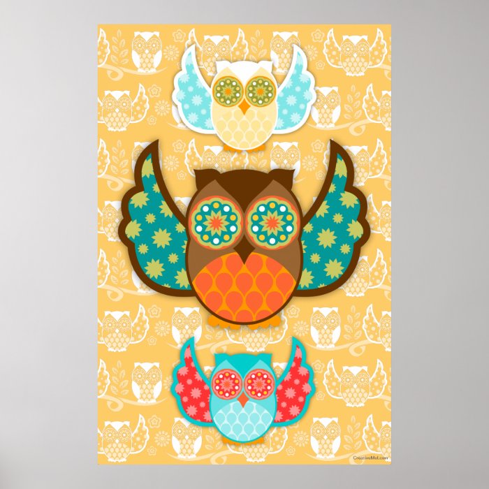 Owl Boheme Poster   Choose Any Background Color