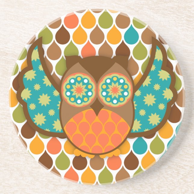 Owl Boheme Teal & Brown Drink Coasters (Front)