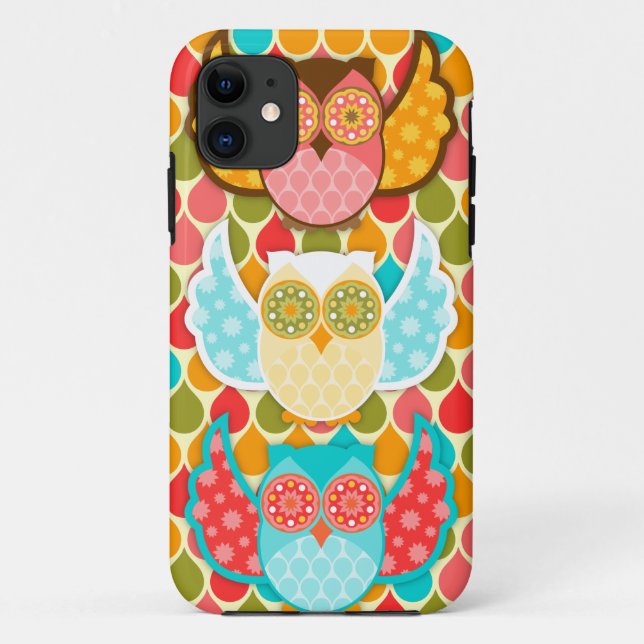 Owl Boheme Three Colorful Owls Case-Mate iPhone Case (Back)