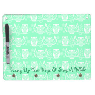 Owl Boheme White Pattern Key Rack & Message Board