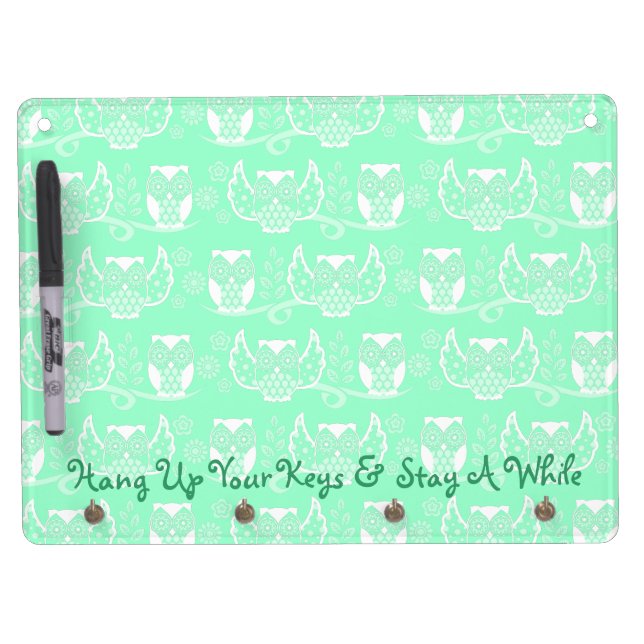 Owl Boheme White Pattern Key Rack & Message Board (Front)