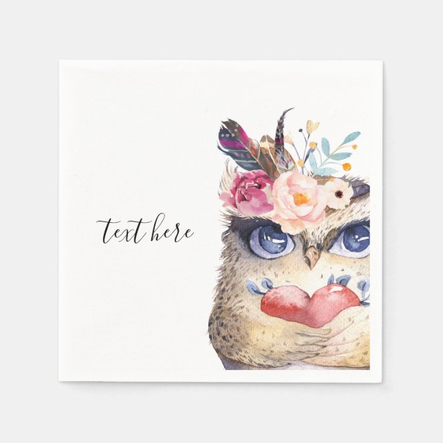 OWL , bohemian, boho floral Napkins (Front)