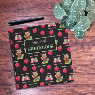 Owl Books and Red Apple Teacher Gradebook Binder