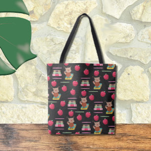 Owl , Books , Red Apple Teacher Large Tote Bag