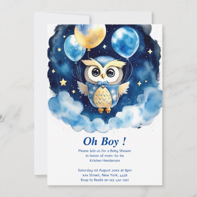 Owl Boy Baby Shower Invitation (Front)