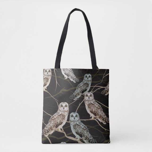 Owl Branch: Solitary Bird Perch. Tote Bag (Front)