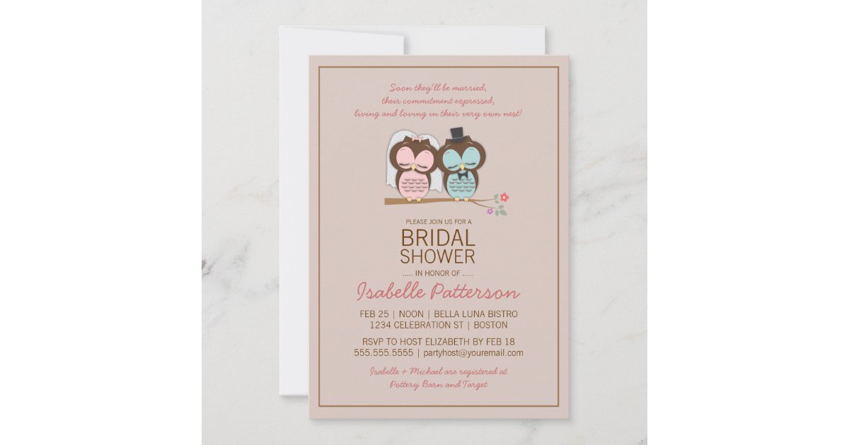 Owl Bride & Groom Sweet Bridal Shower Invitation Zazzle