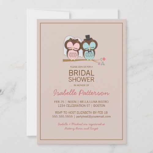Owl Bride &amp; Groom Sweet Bridal Shower Invitation