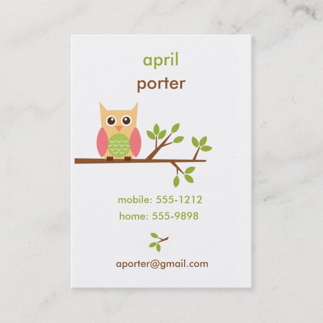 Owl Business Card / Calling / Mommy Card (#BUS001) (Front)