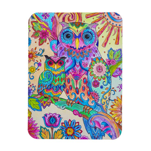 Owl Cartoon Bird Cute Animal Doodle Sketch Art Magnet (Vertical)
