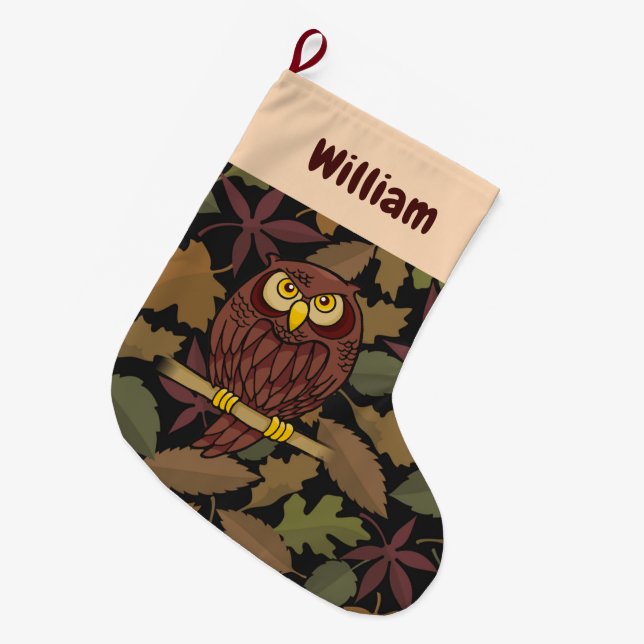 Owl Cartoon Christmas Stocking (Front (Hanging))