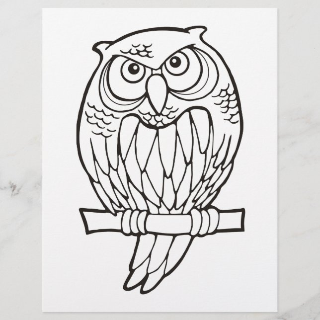 Owl Cartoon Coloring Book Page (Front)
