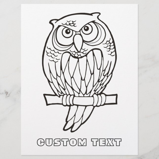 Owl Cartoon Coloring Book Page (Front)