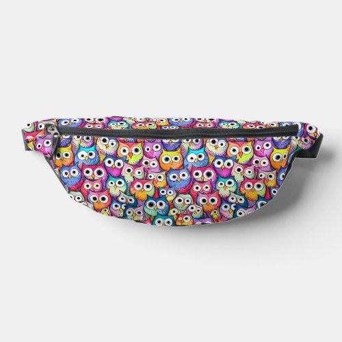 Owl cartoon doodle faces colorful birds pattern fanny pack