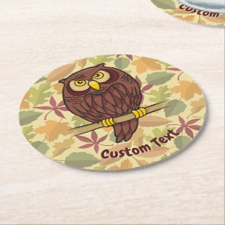 Owl Cartoon Round Paper Coaster