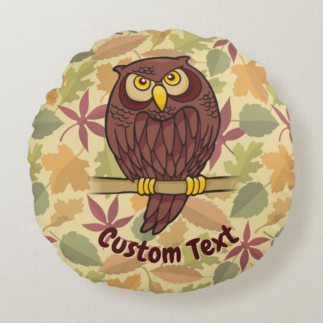 Owl Cartoon Round Pillow (Front)