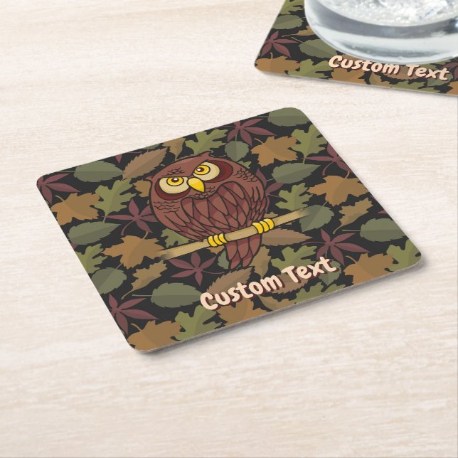 Owl Cartoon Square Paper Coaster (Angled)