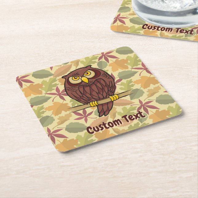 Owl Cartoon Square Paper Coaster (Angled)