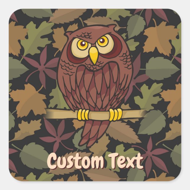 Owl Cartoon Square Sticker (Front)