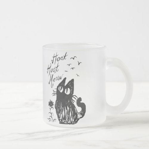Owl Cat Black Frosted Glass Coffee Mug