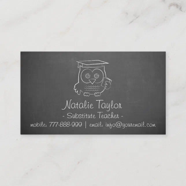 Owl Chalkboard Substitute Teacher Business Cards | Zazzle