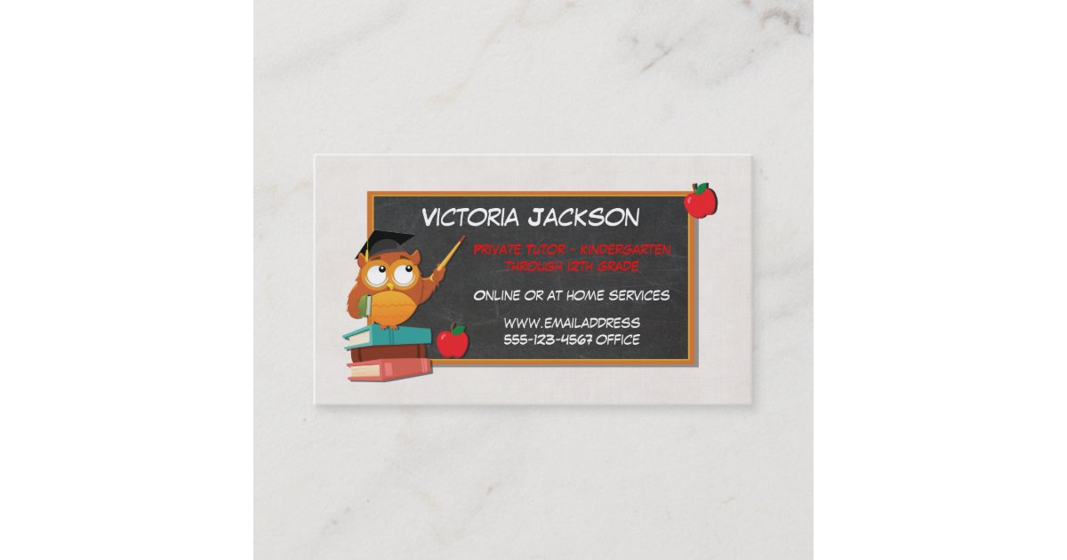 Owl chalkboard teacher tutor education business card | Zazzle