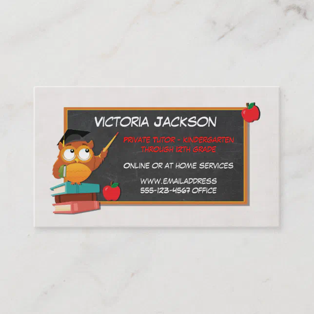 Owl chalkboard teacher tutor education business card | Zazzle