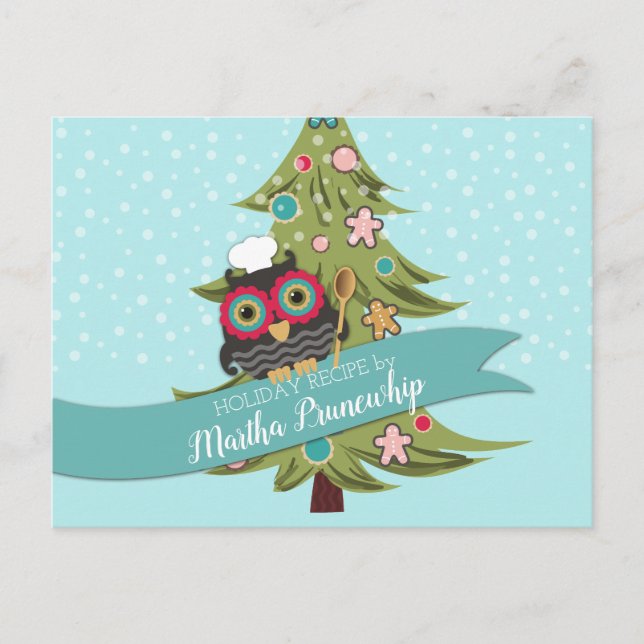 Owl chef cookie cooking baking holiday recipe card (Front)