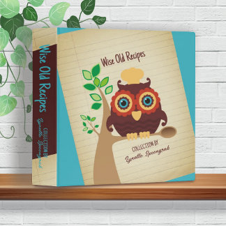 Owl chef wooden spoon cooking baking recipe binder