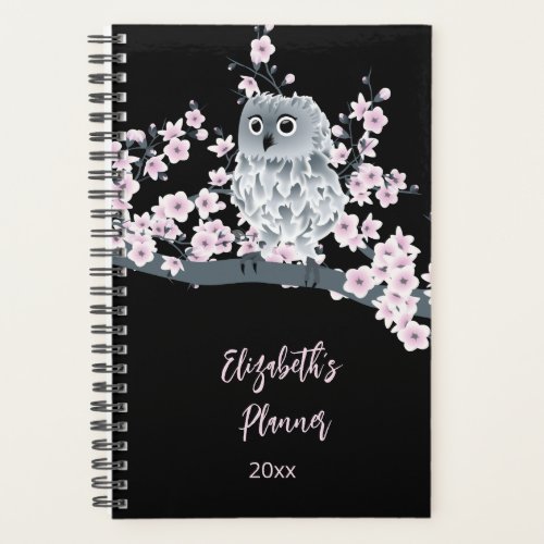 Owl Cherry Blossom Pink Black  Add Name Year Planner