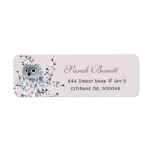 Owl Cherry Blossoms Baby Shower Label