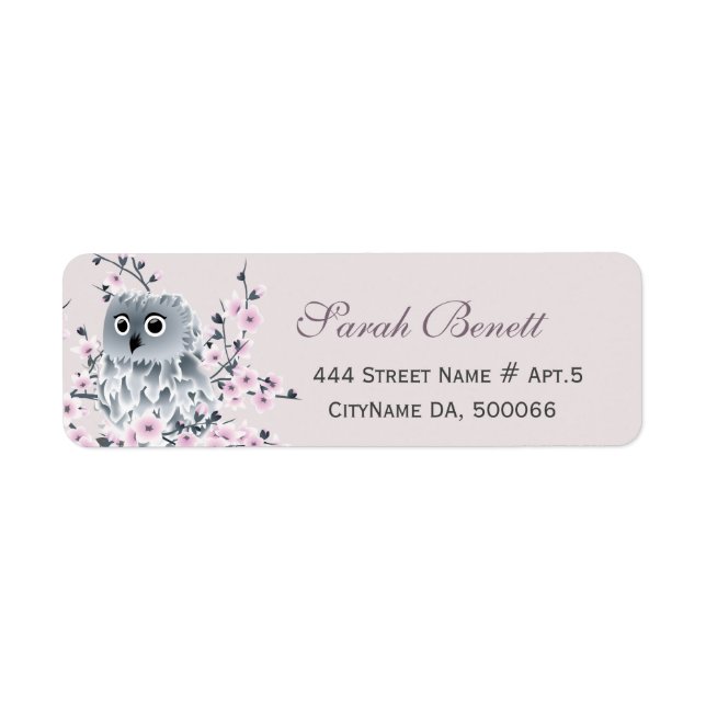Owl Cherry Blossoms Baby Shower Label (Front)