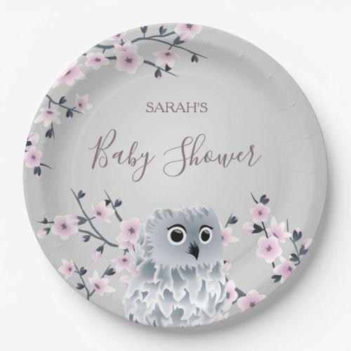Owl Cherry Blossoms Baby Shower Paper Plates