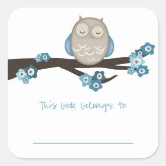 Owl & Cherry Blossoms {Blue} | Bookplates
