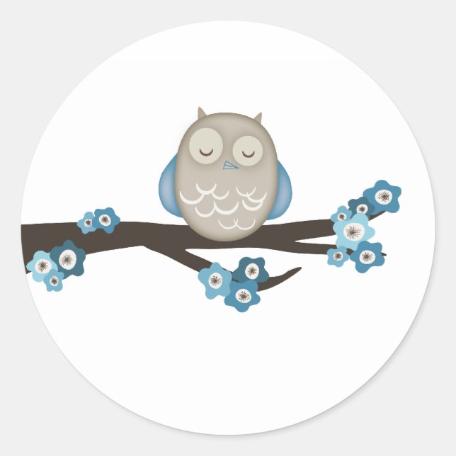 Owl & Cherry Blossoms {Blue} | Stickers (Front)