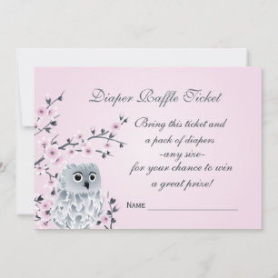 Owl Cherry Blossoms Diaper Raffle Ticket Invitation
