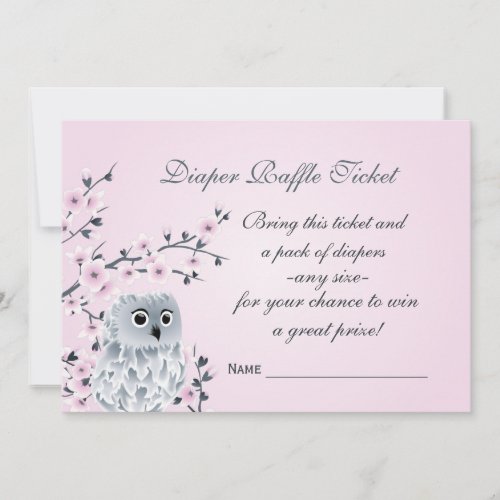 Owl Cherry Blossoms  Diaper Raffle Ticket Invitation