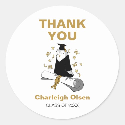 Owl Childrens Graduation Party Thank You Classic Round Sticker