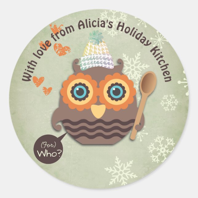 Owl Christmas baking cookies homemade treats Classic Round Sticker (Front)