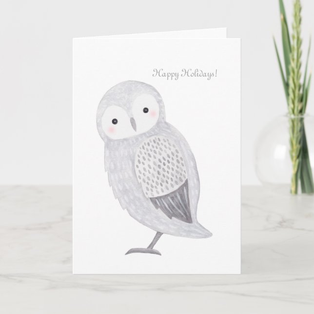 Owl Christmas Card Cute Snow Owl Pastel Christmas (Front)