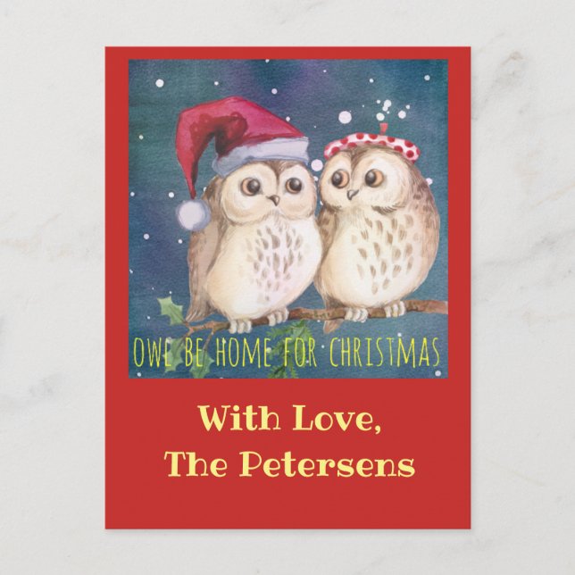 Owl Christmas Card to Personalize (Front)