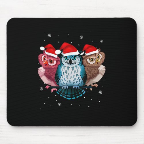 Owl Christmas Colorful with Santa Hat Gifts Xmas P Mouse Pad