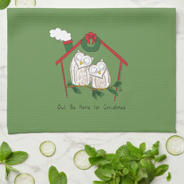 Owl Christmas Country Holiday Kitchen Towel (Folded)