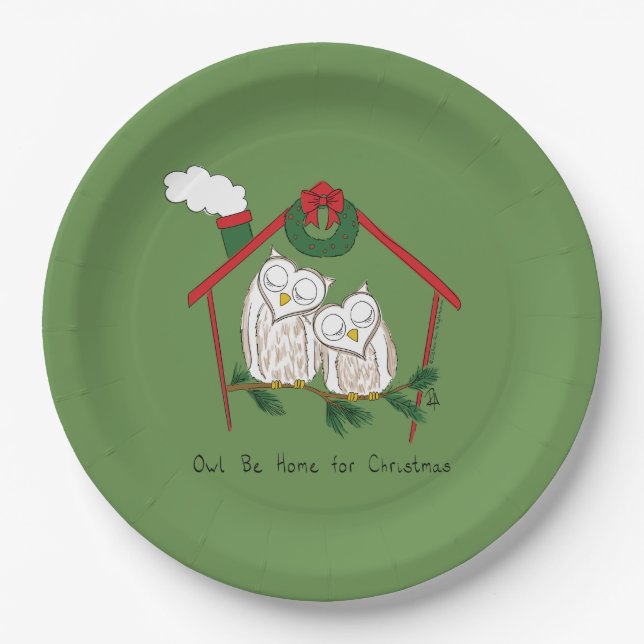 Owl Christmas Country Holiday Paper Plates (Front)
