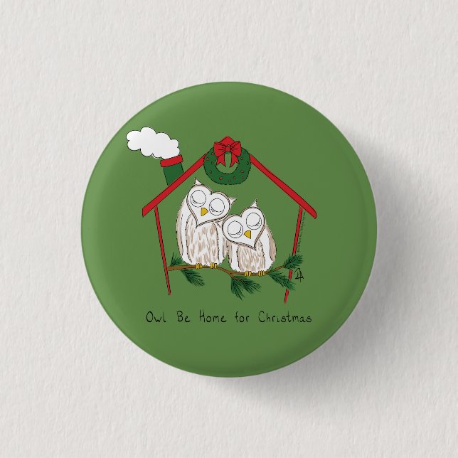 Owl Christmas Cute Funny Holiday Button (Front)