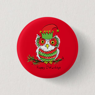 Owl Christmas Cute Funny Holiday Button