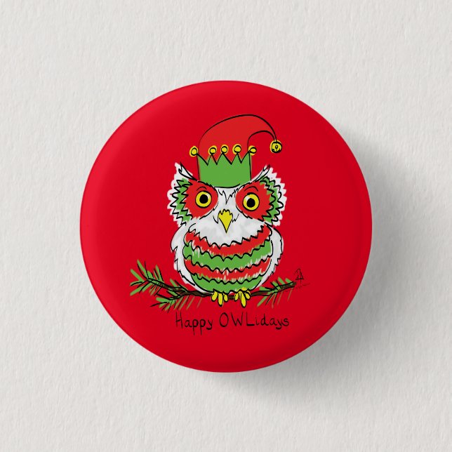 Owl Christmas Cute Funny Holiday Button (Front)