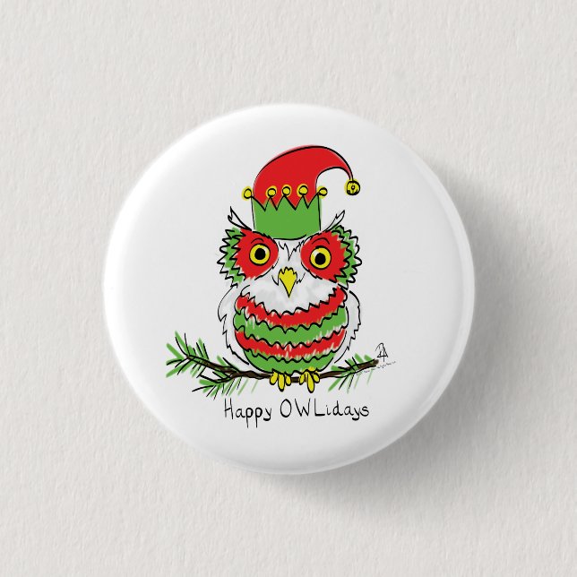 Owl Christmas Cute Funny Holiday Button (Front)