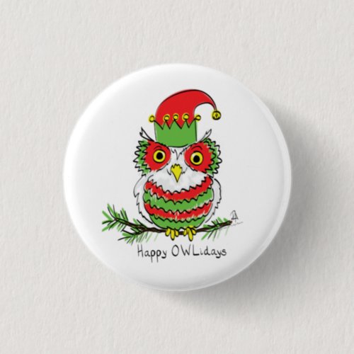 Owl Christmas Cute Funny Holiday Button