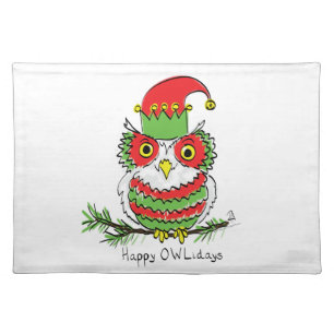 Owl Christmas Cute Funny Holiday Cloth Placemat